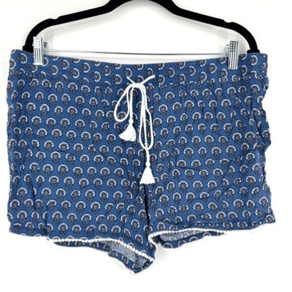 Loft Beach Blue Floral Lace Pull On Lounge Shorts Size Large Casual Rayon - Picture 1 of 8
